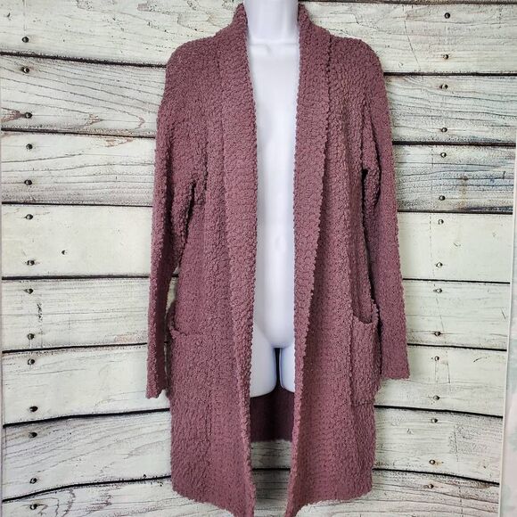 Oddi Women’s Mauve Popcorn Textured Open Front Long Cardigan Sweater Size M - Picture 1 of 7